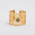 Women's Green Stone Mandala Wide Ring