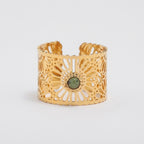 Women's Green Stone Mandala Wide Ring