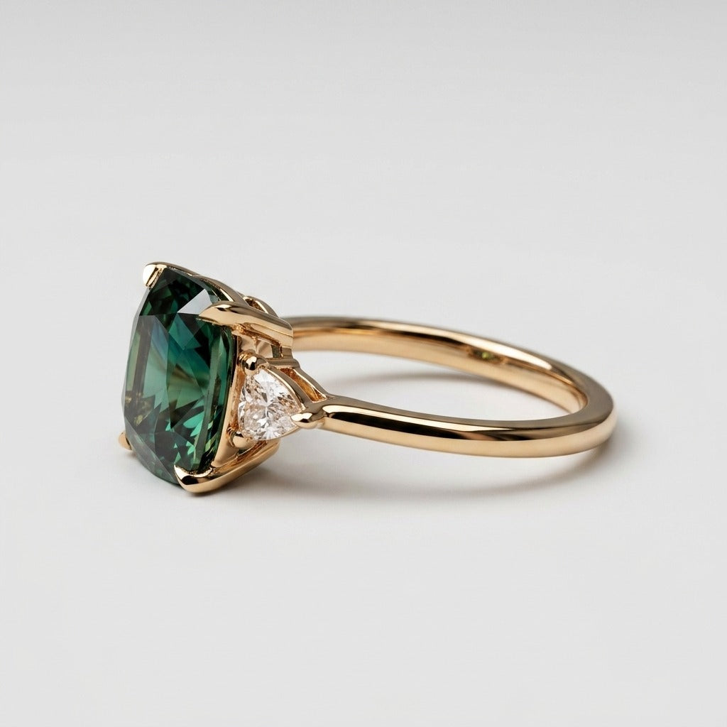 Women's Green Stone Three Stone Ring