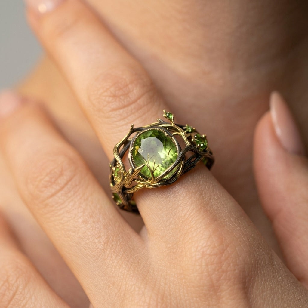 Women's Green Stone Twist Ring