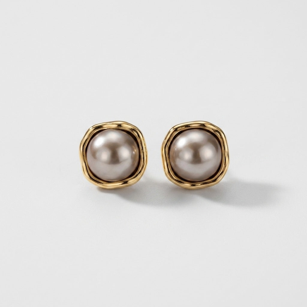 Women's Grey Faux Pearl Stud Earrings