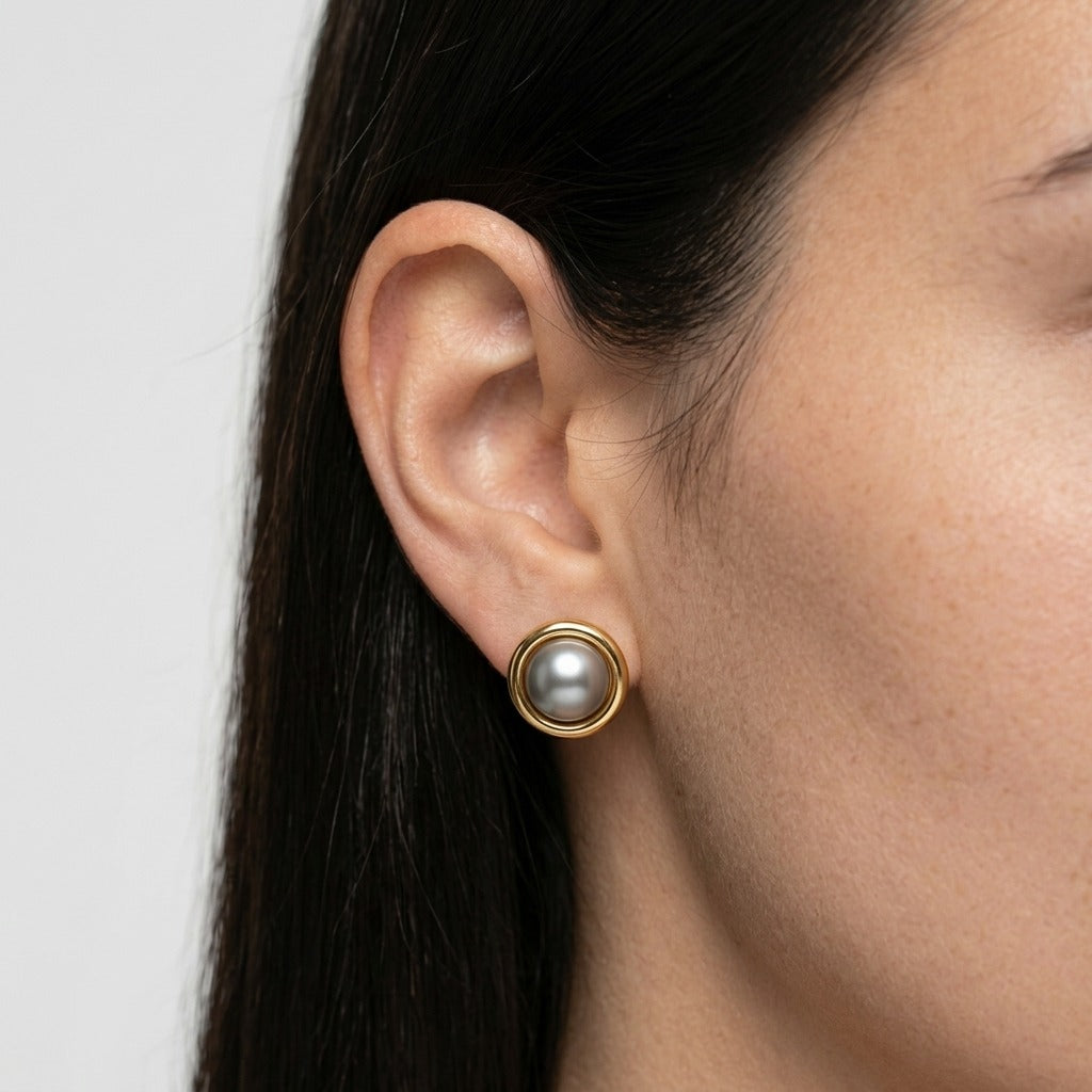 Women's Grey Faux Pearl Stud Earrings