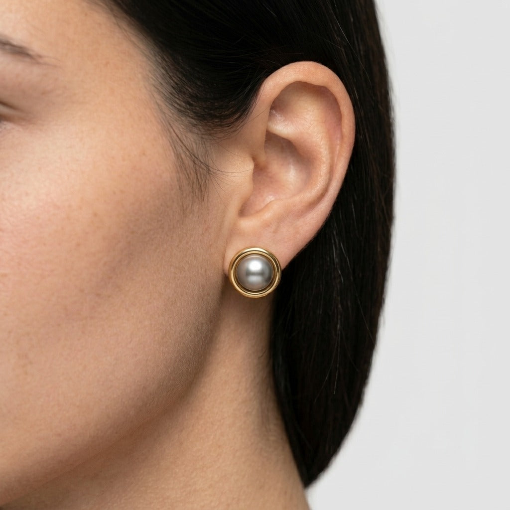 Women's Grey Faux Pearl Stud Earrings