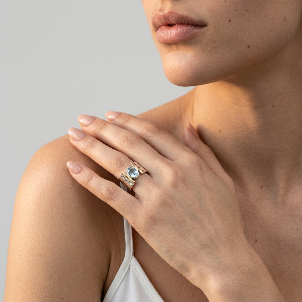 Women's Hammered Blue Stone Ring
