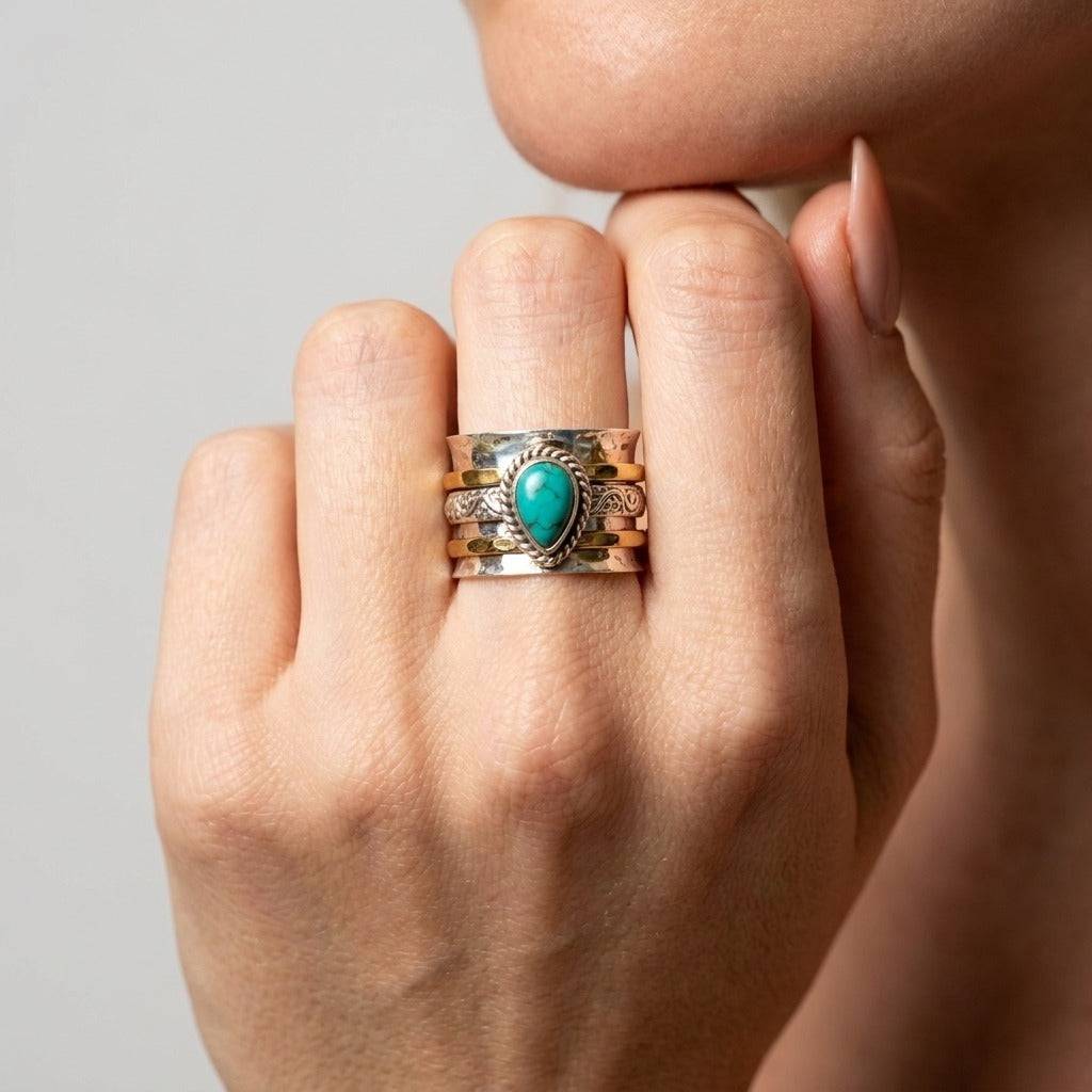 Women's Hammered Natural Stone Ring