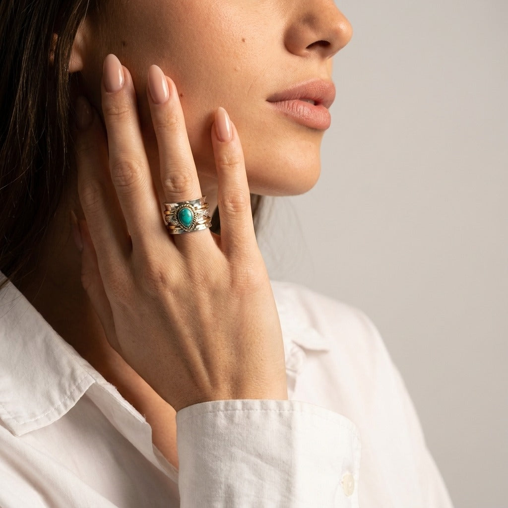 Women's Hammered Natural Stone Ring