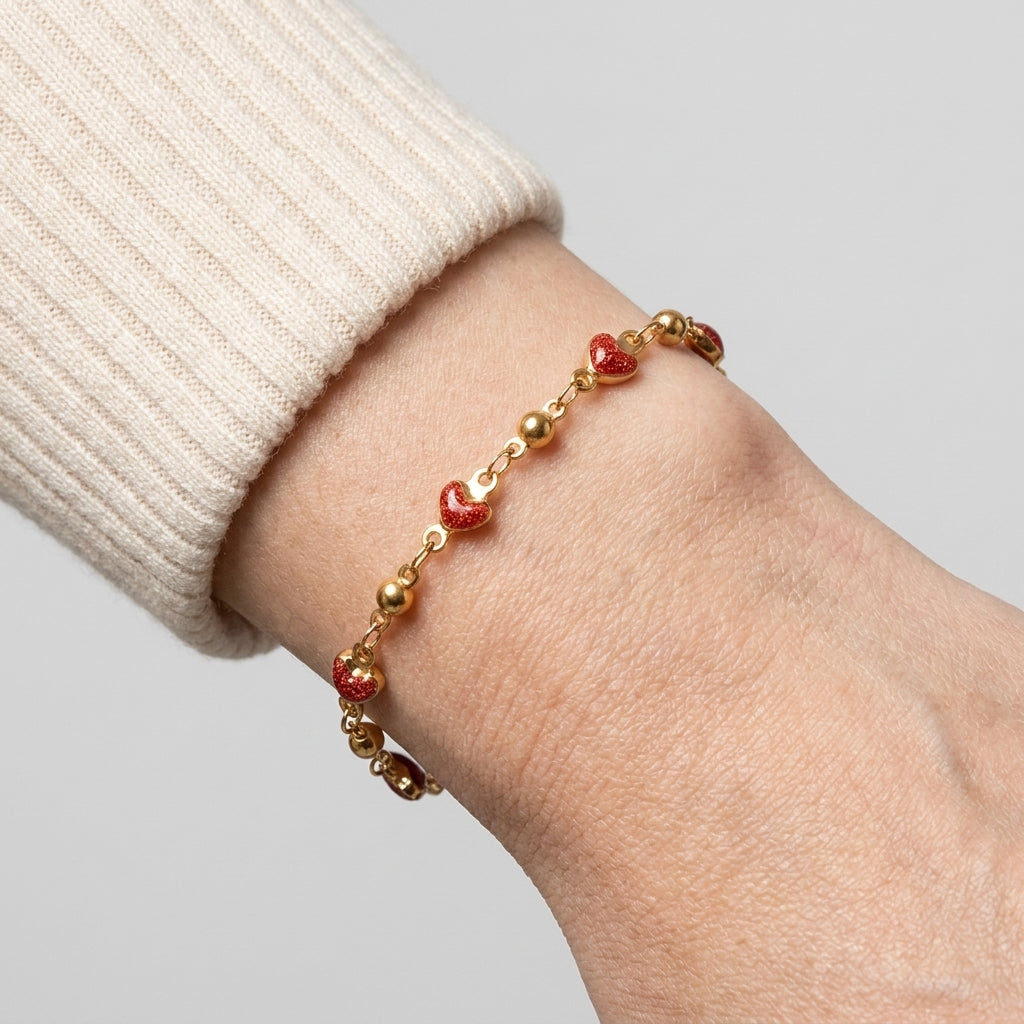 Women's Heart Bead Station Bracelet