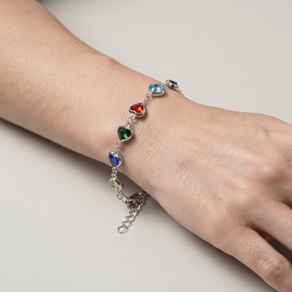 Women's Heart Charm Station Bracelet