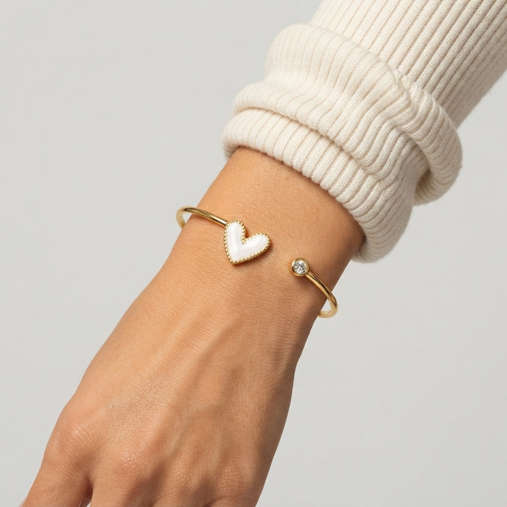 Women's Heart Crystal Cuff Bangle