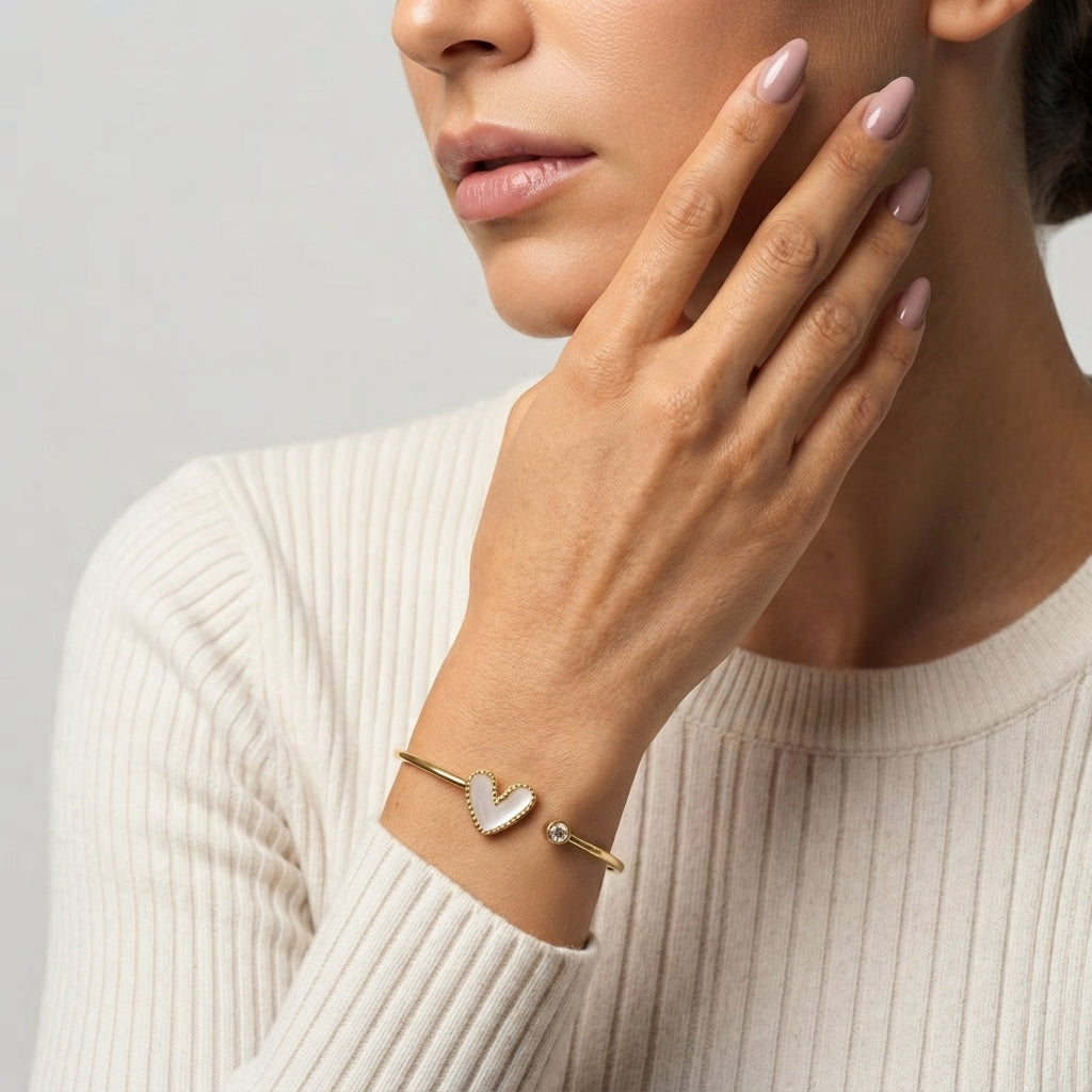 Women's Heart Crystal Cuff Bangle
