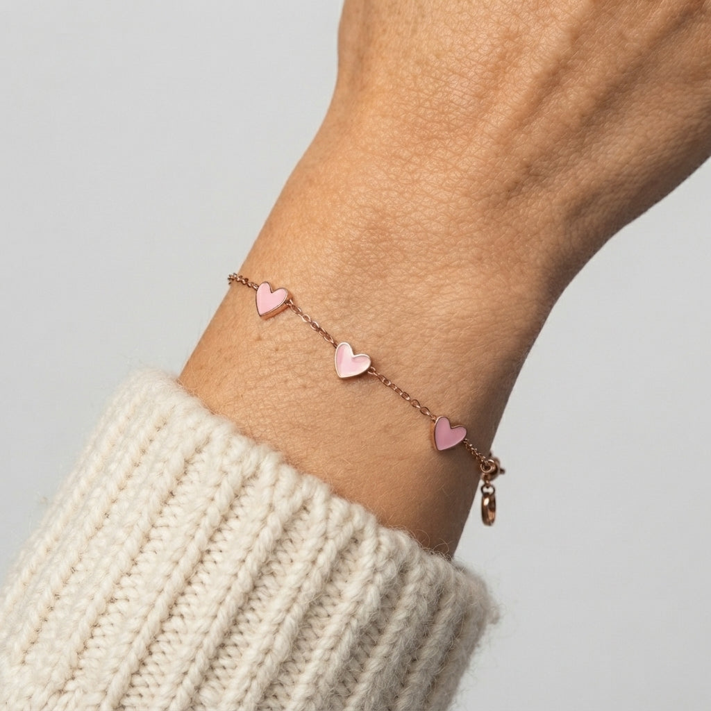 Women's Heart Enamel Station Bracelet