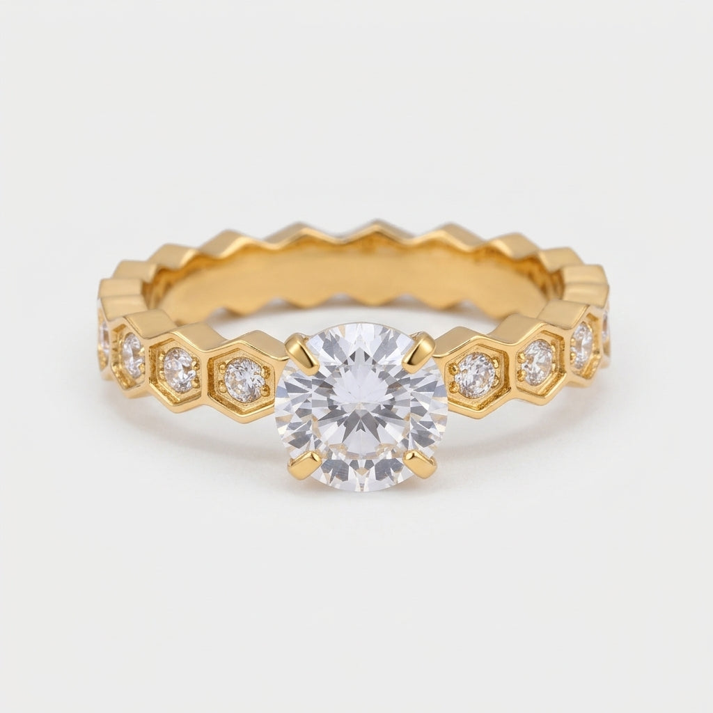 Women's Honeycomb Crystal Solitaire Ring