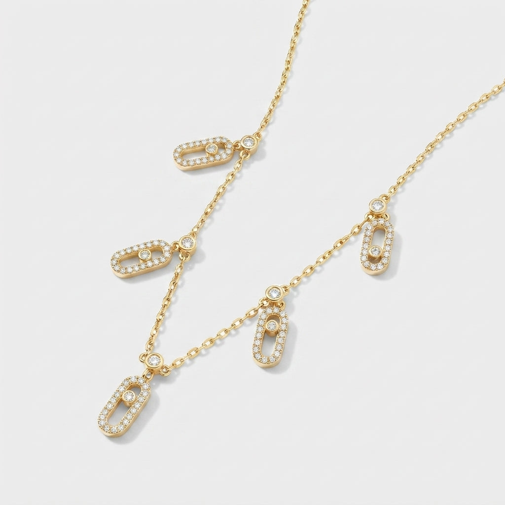 Women's Layered Crystal Paperclip Charm Necklace