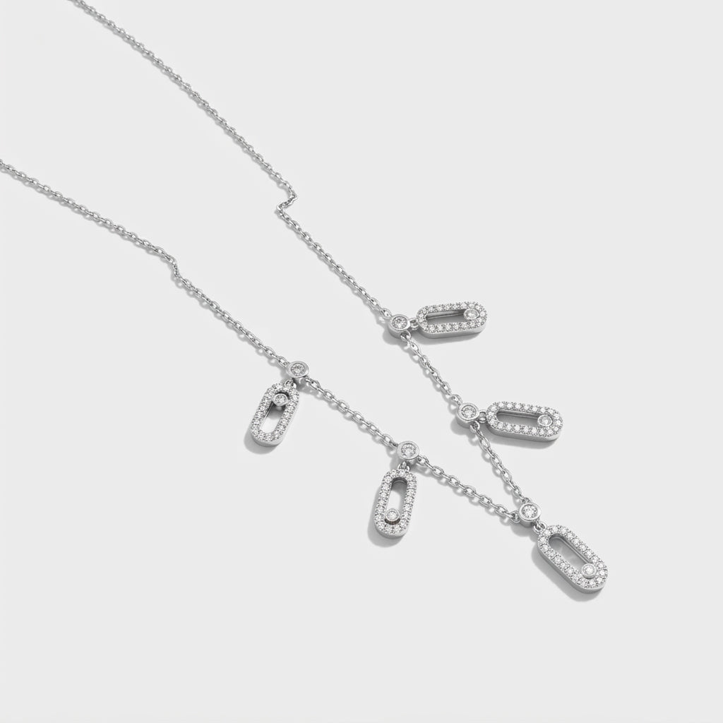 Women's Layered Crystal Paperclip Charm Necklace