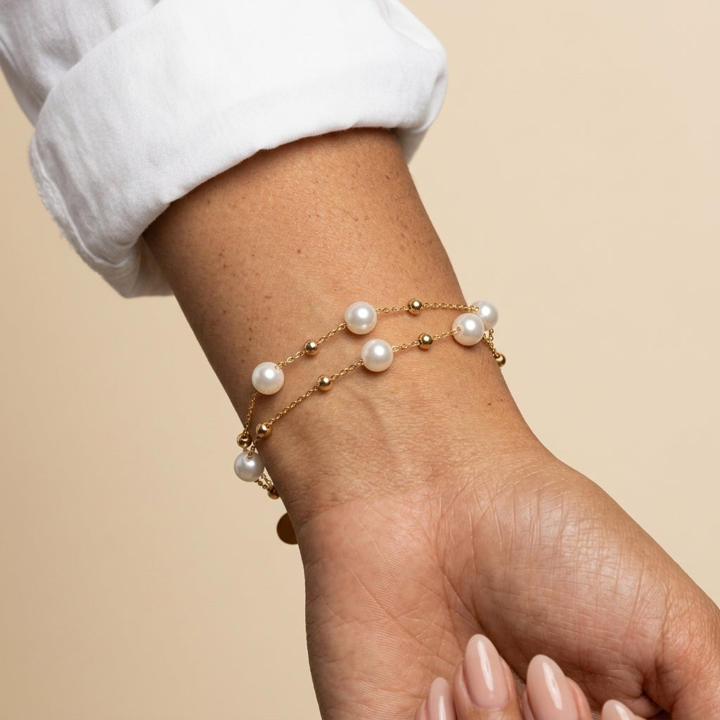 Women's Layered Faux Pearl Chain Bracelet