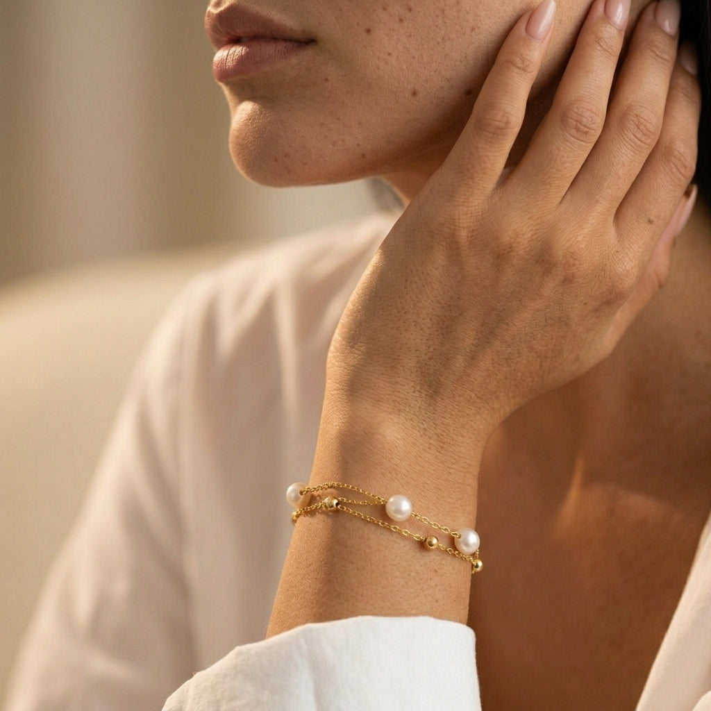 Women's Layered Faux Pearl Chain Bracelet