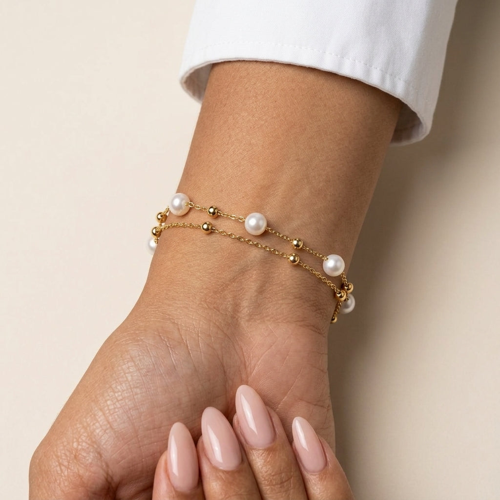Women's Layered Faux Pearl Chain Bracelet