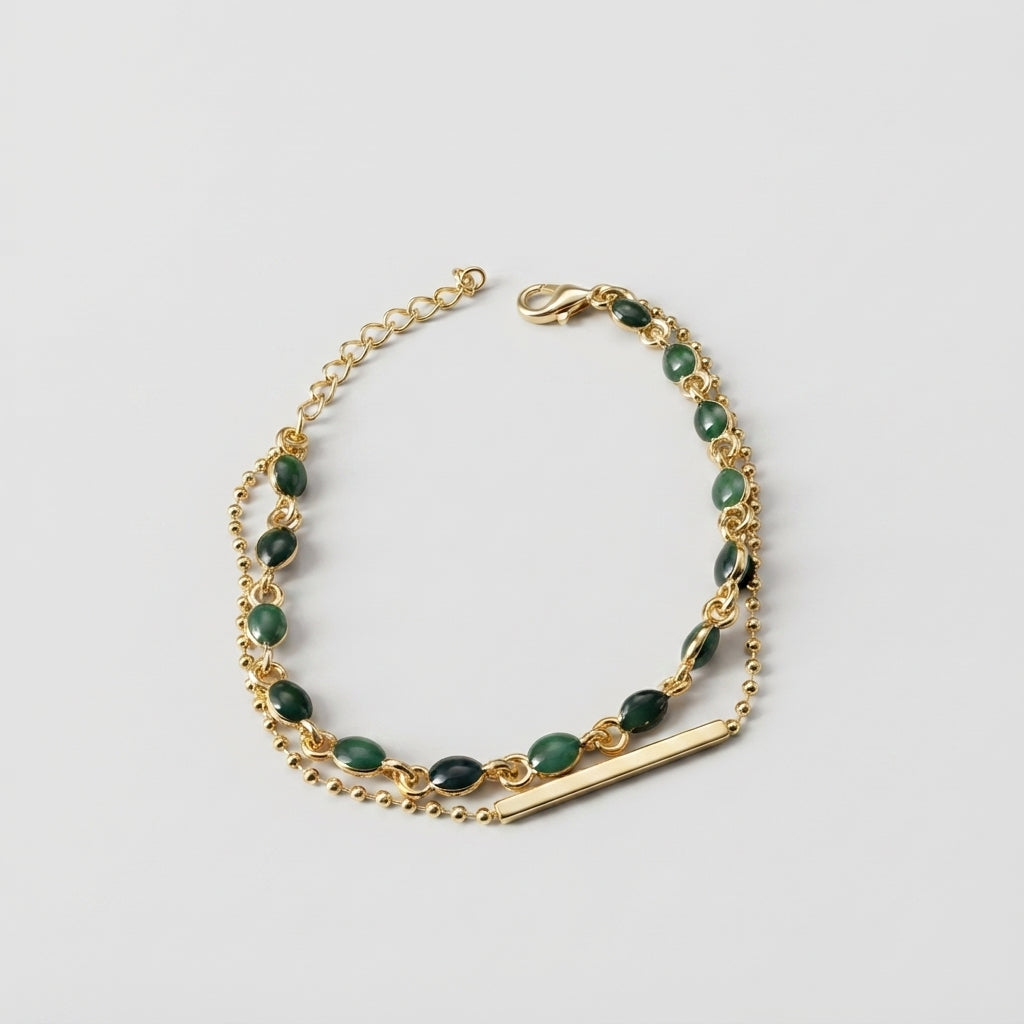 Women's Layered Green Stone Station Bracelet