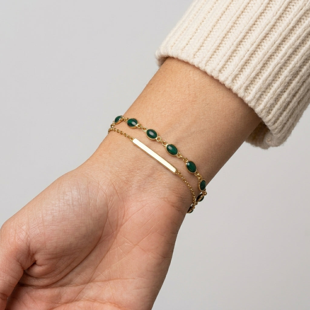 Women's Layered Green Stone Station Bracelet