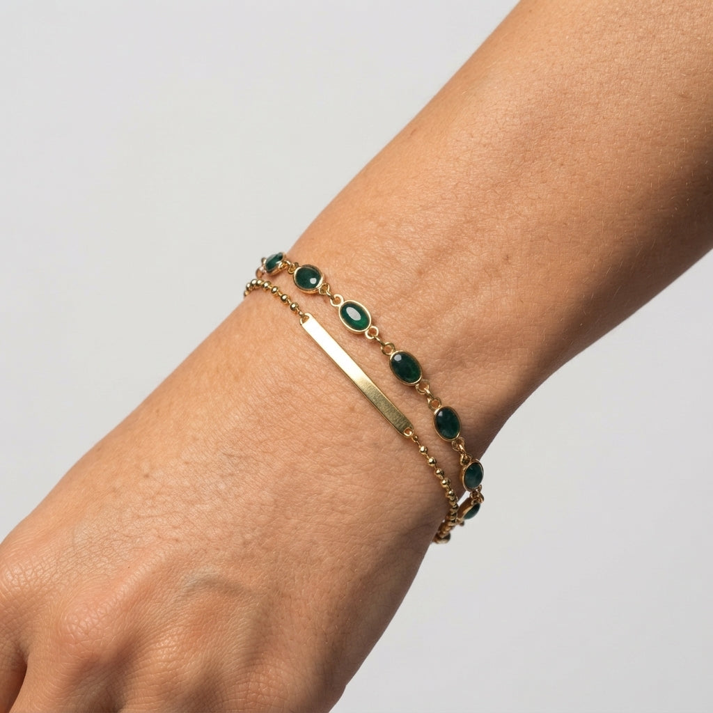 Women's Layered Green Stone Station Bracelet