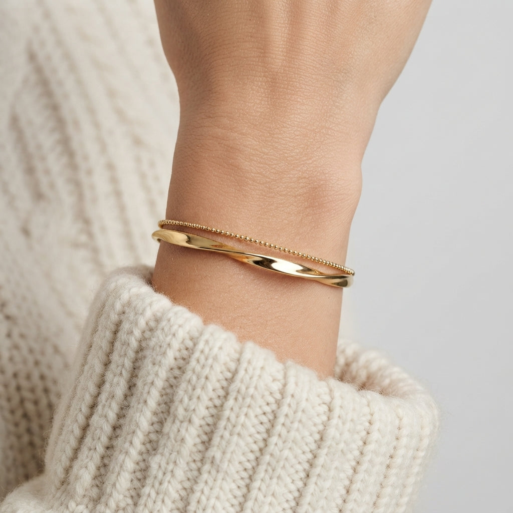 Women's Layered Twist Open Cuff Bangle