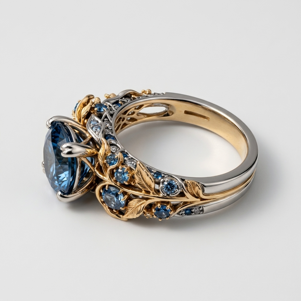 Women's Leaf Blue Stone Ring