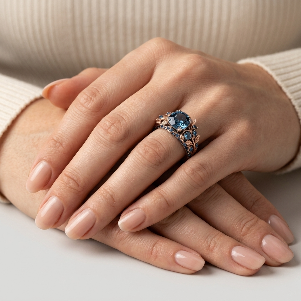 Women's Leaf Blue Stone Ring