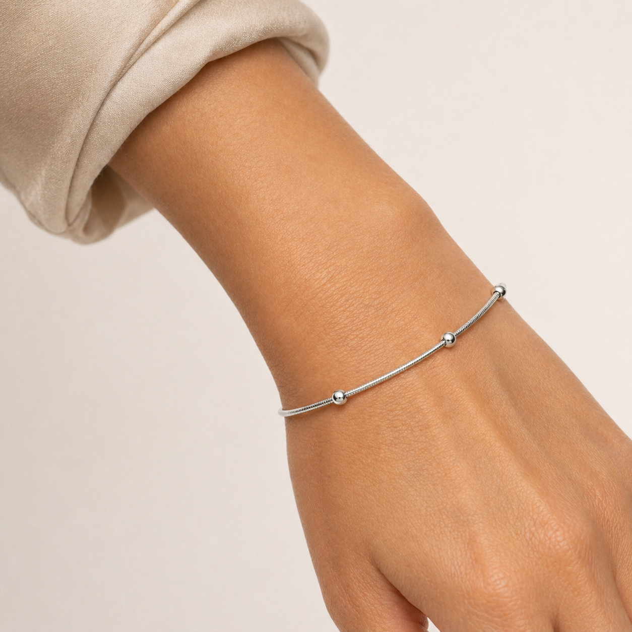 Women's Snake Chain Bead Station Bracelet