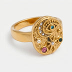 Women's Moon and Star Signet Ring