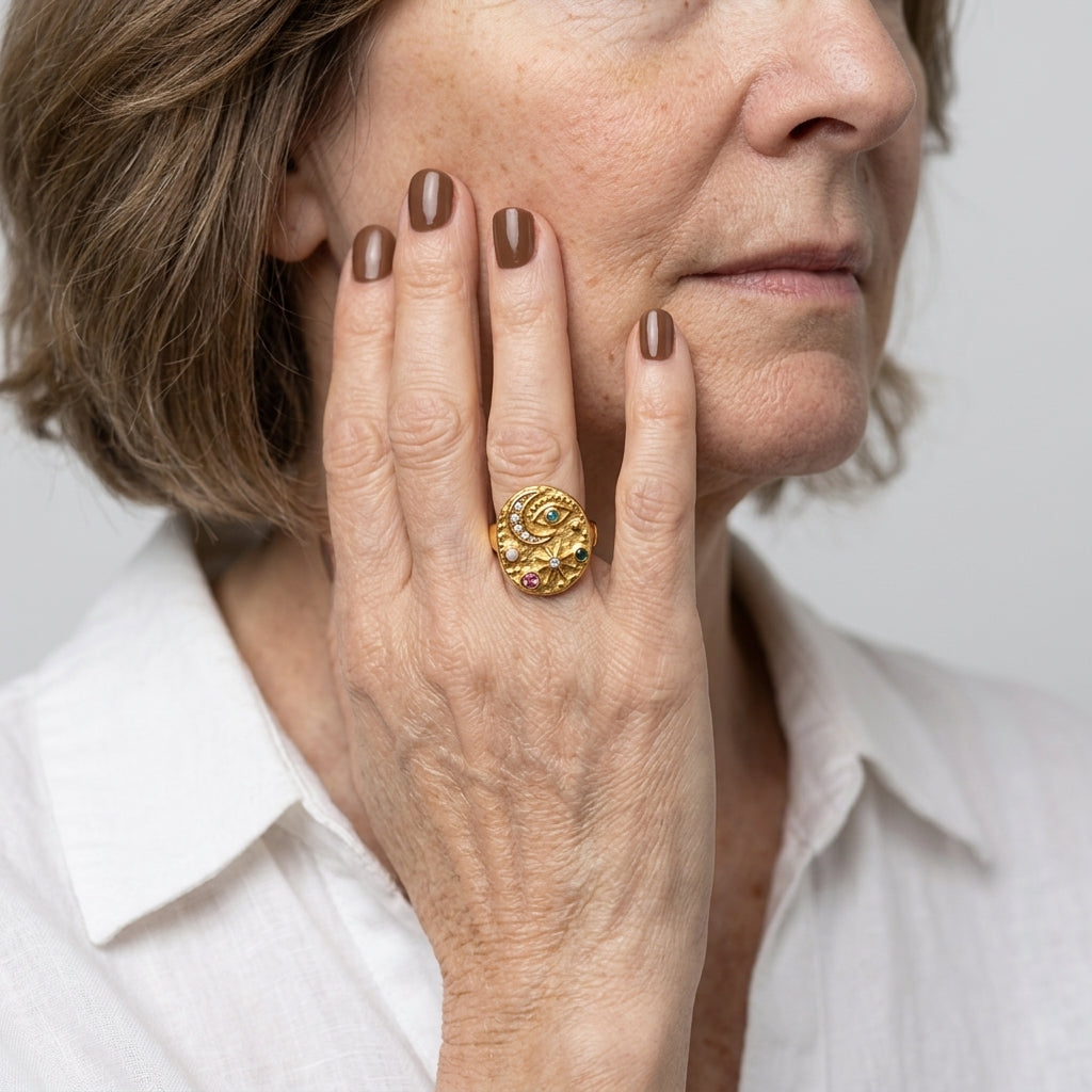 Women's Moon and Star Signet Ring