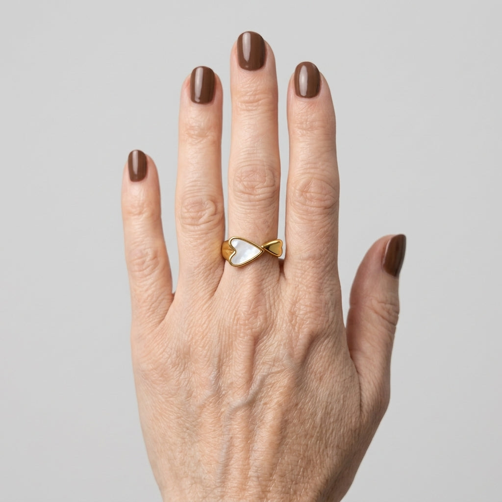 Women's Mother of Pearl Heart Bypass Ring