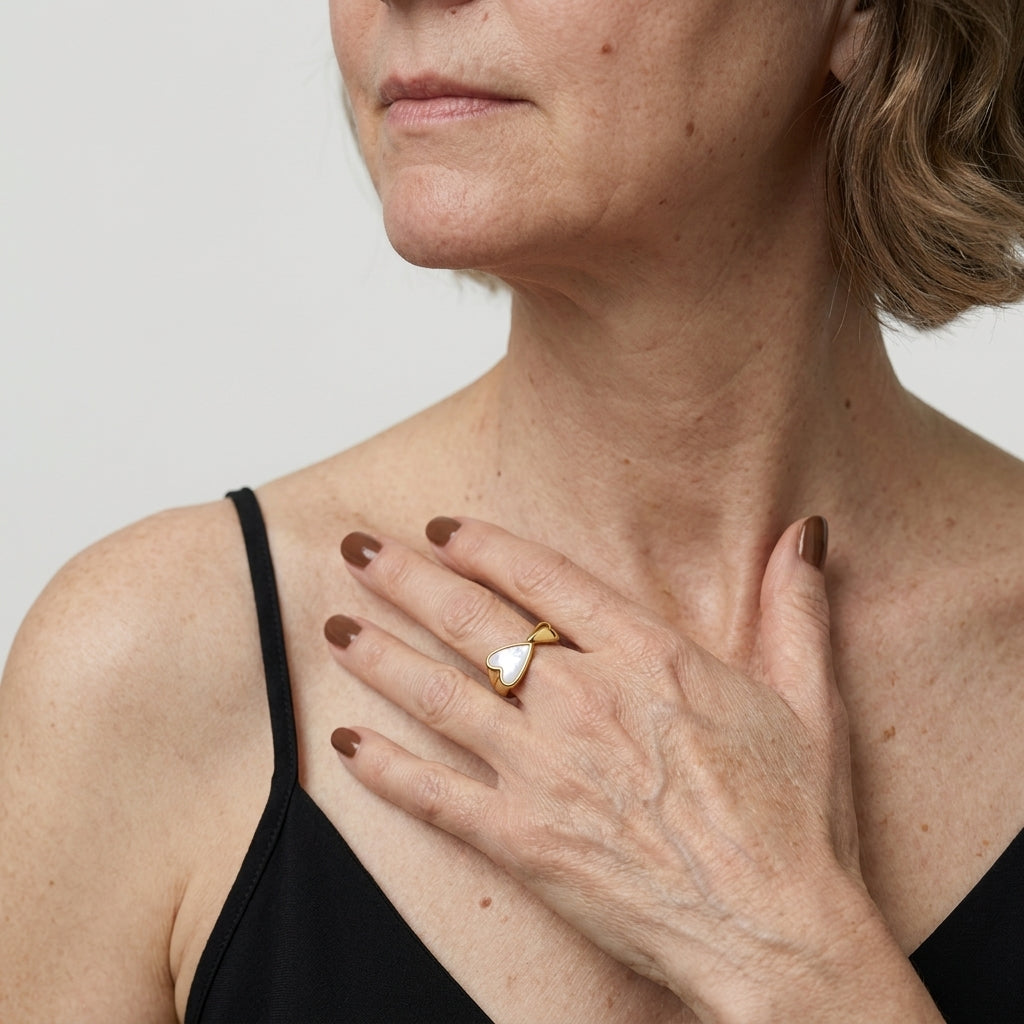 Women's Mother of Pearl Heart Bypass Ring