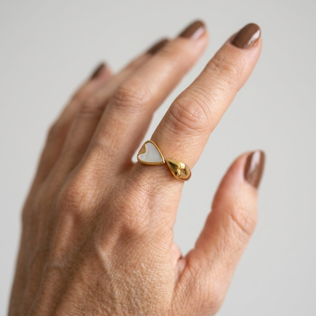 Women's Mother of Pearl Heart Bypass Ring