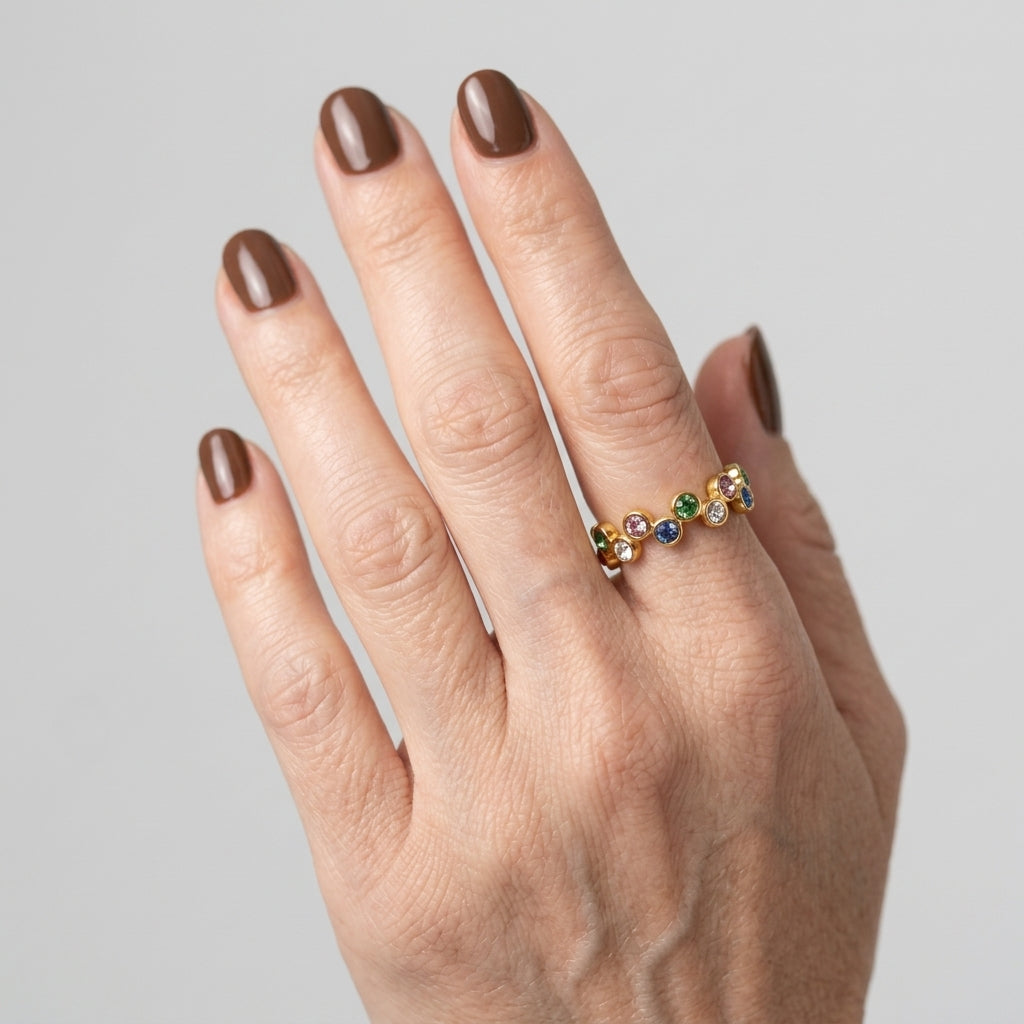 Women's Multicolour Crystal Bezel Ring