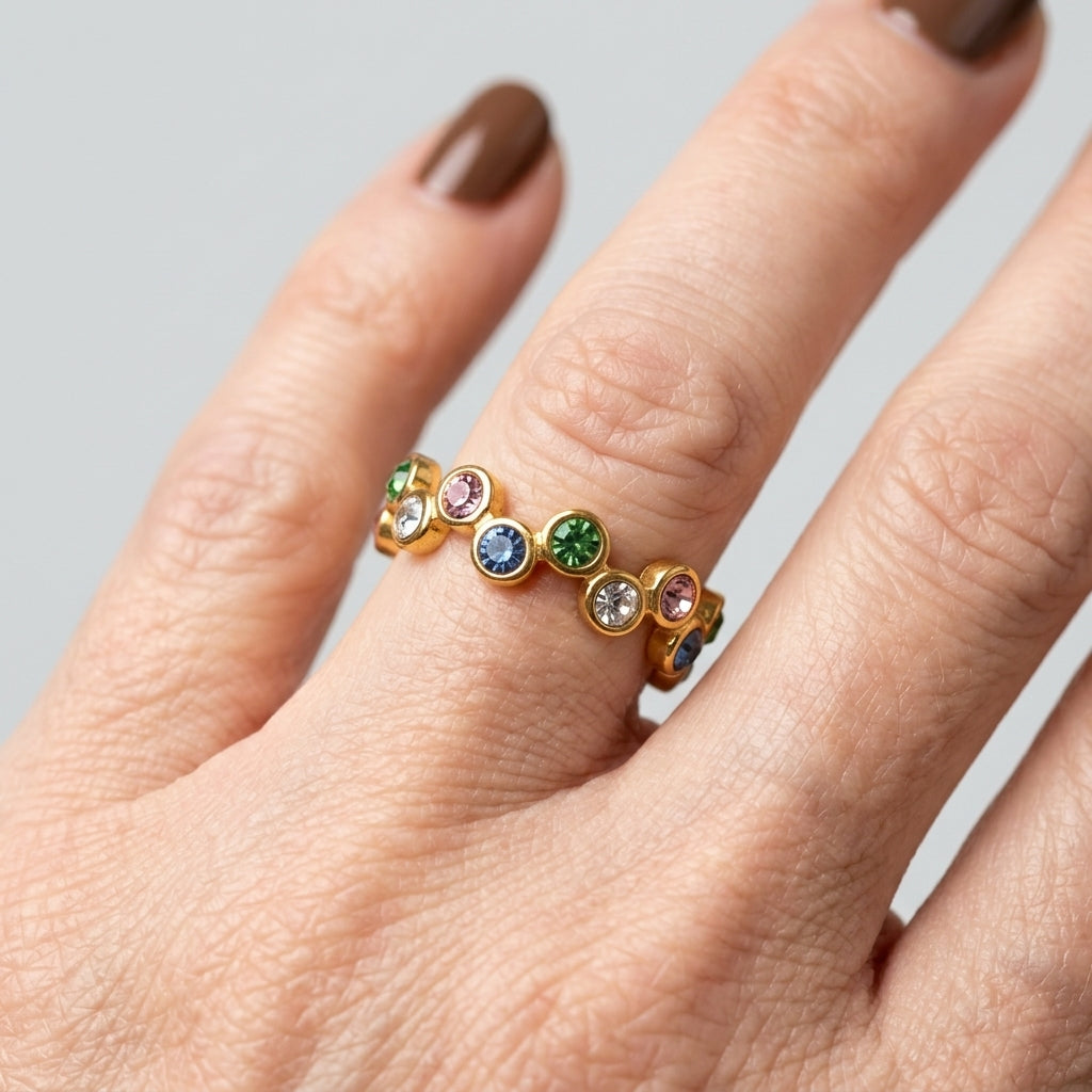 Women's Multicolour Crystal Bezel Ring