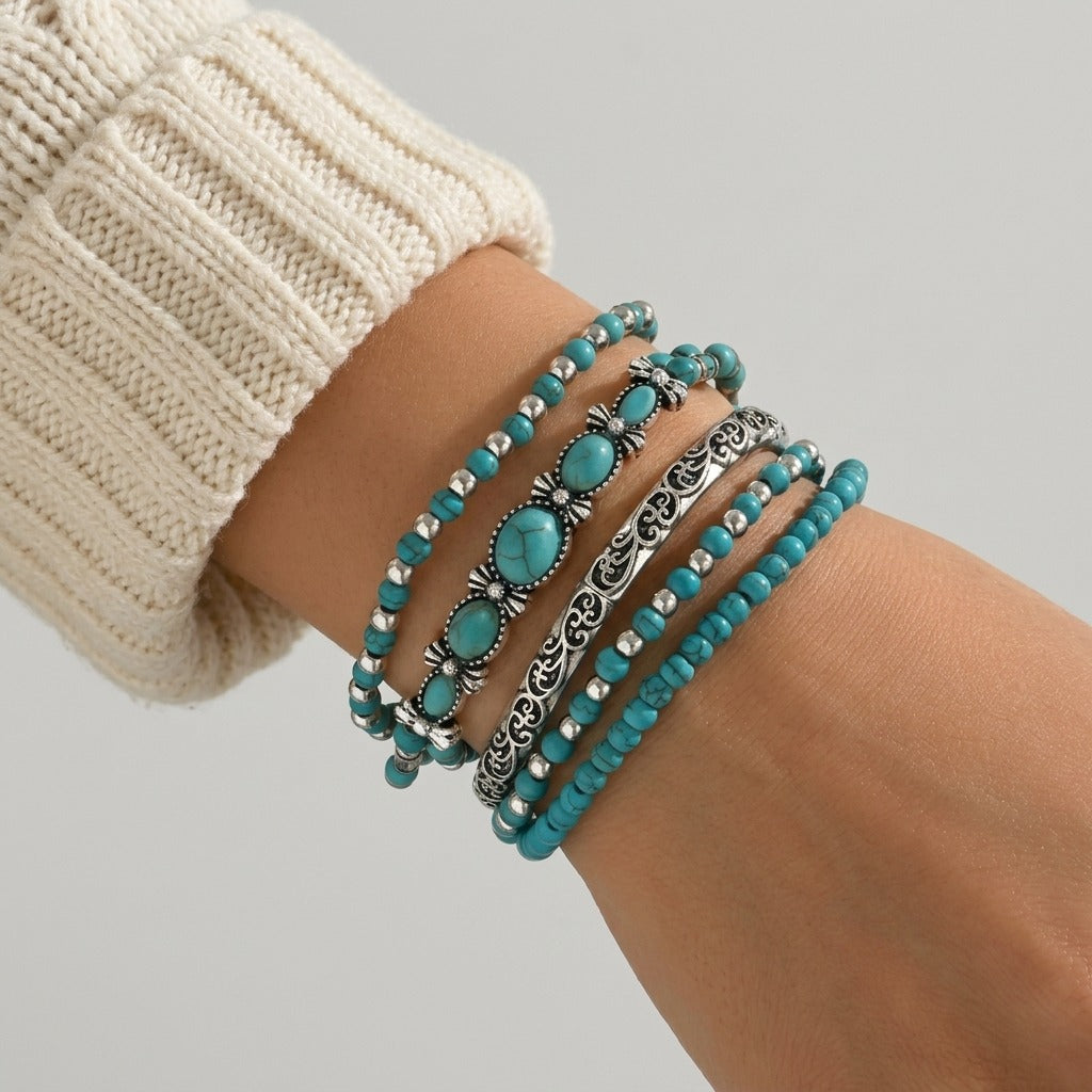 Women's Natural Stone Beaded Bracelet Set