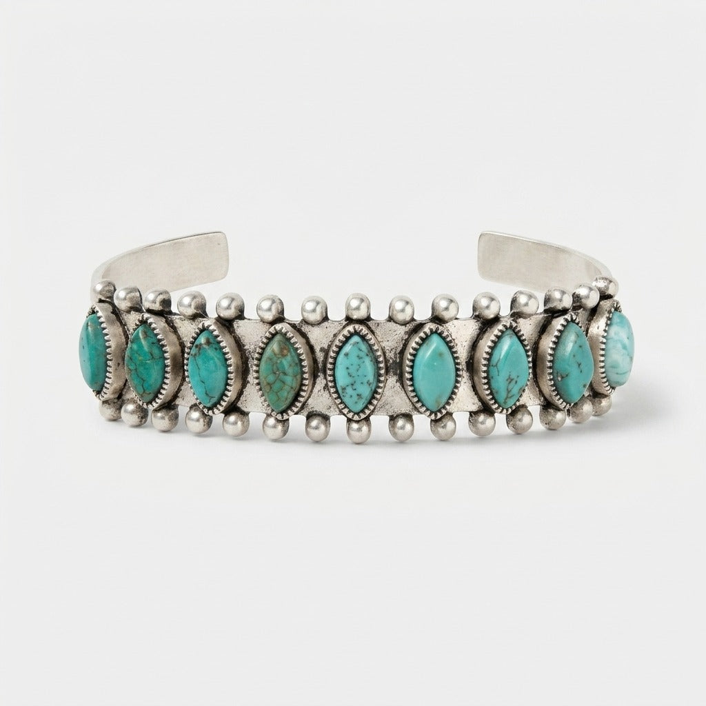 Women's Natural Stone Station Cuff Bangle