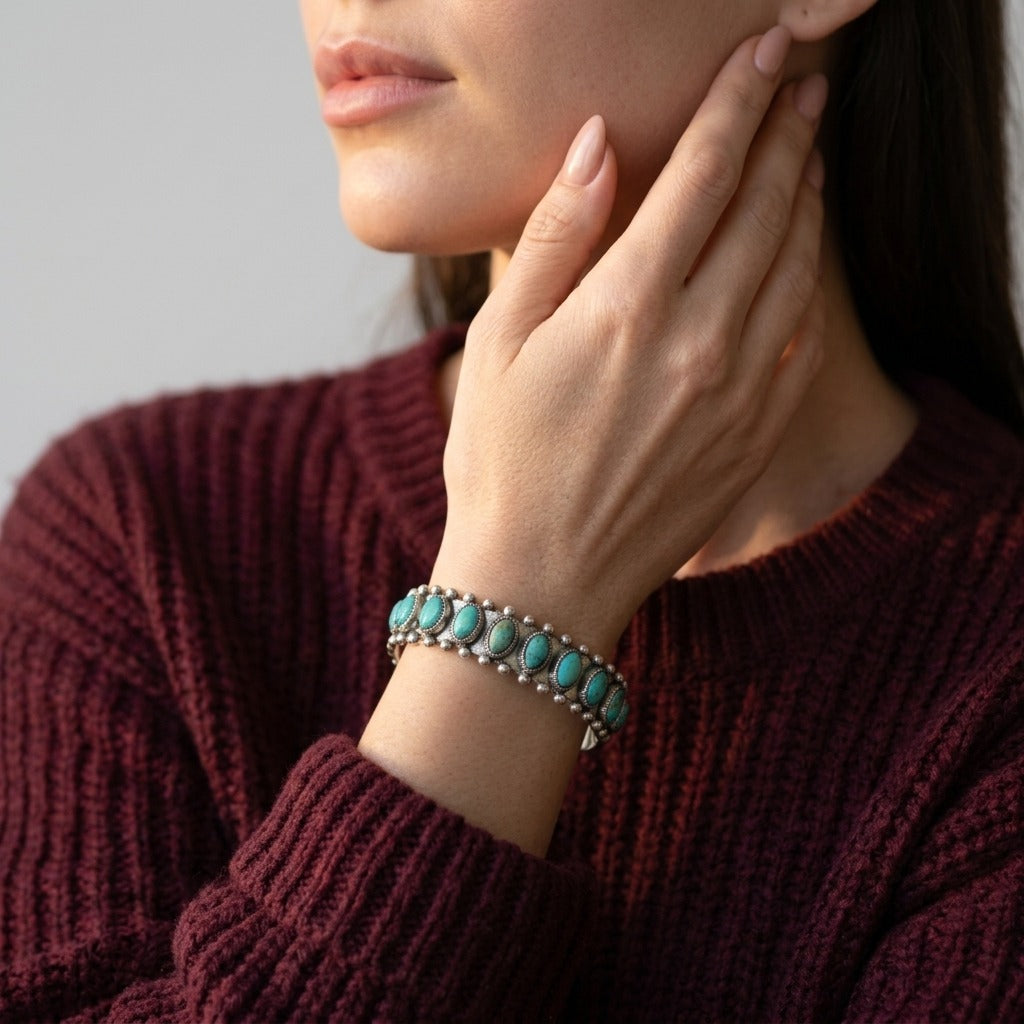 Women's Natural Stone Station Cuff Bangle