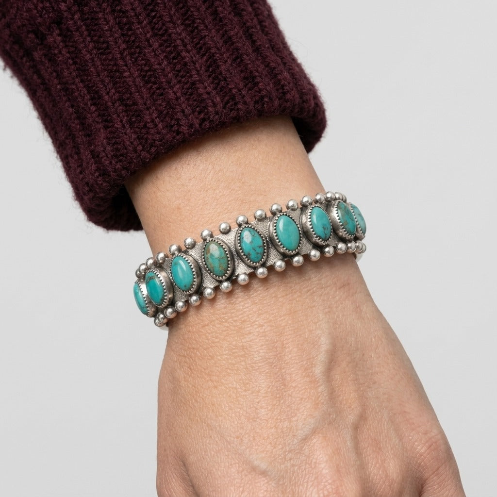 Women's Natural Stone Station Cuff Bangle