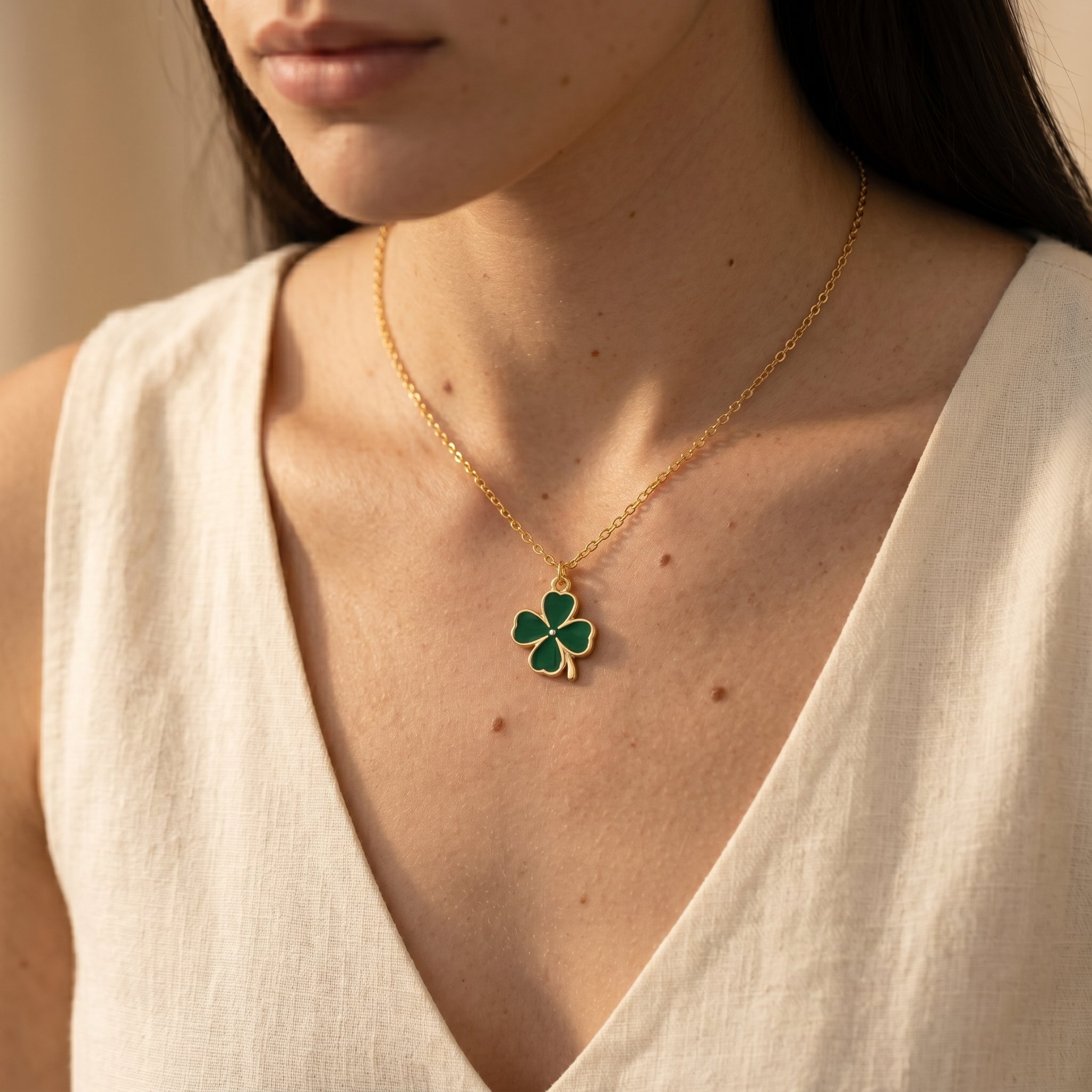 Women's Shamrock Enamel Pendant Necklace