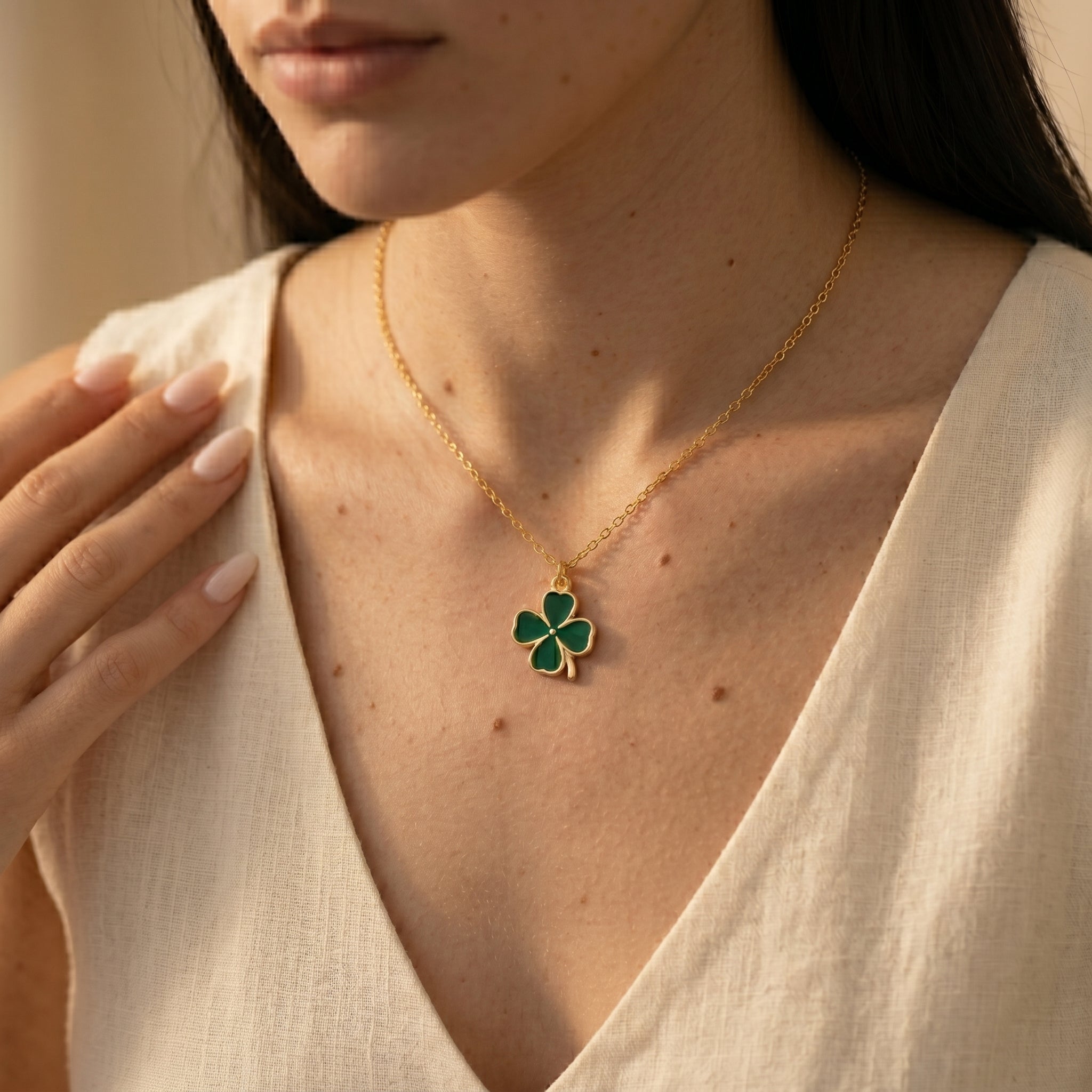 Women's Shamrock Enamel Pendant Necklace