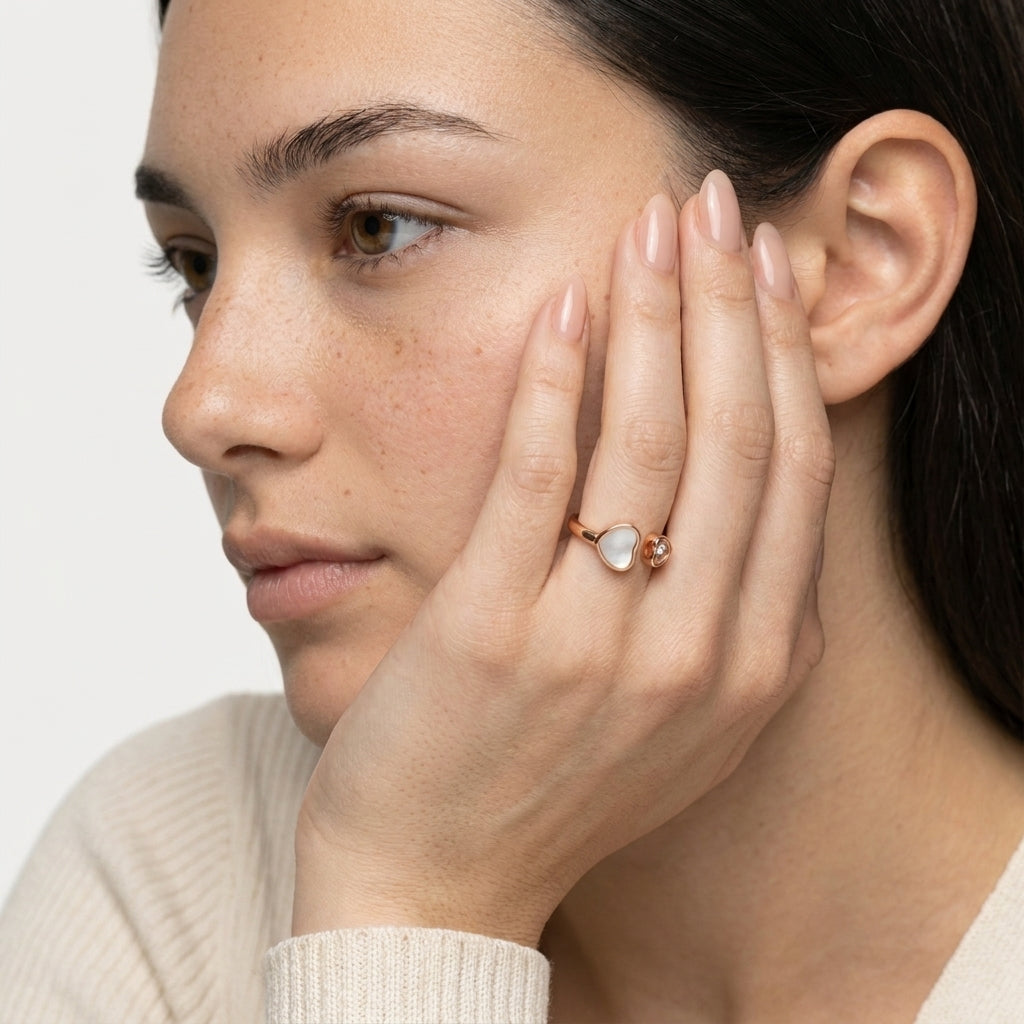 Women's Open Heart Crystal Adjustable Ring