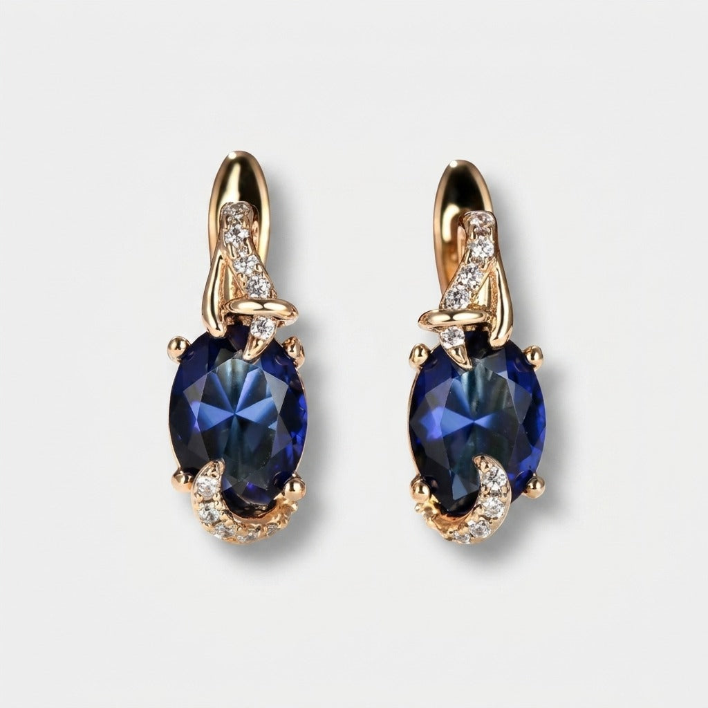 Women's Oval Blue Stone Earrings