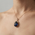 Women's Oval Blue Stone Pendant Necklace