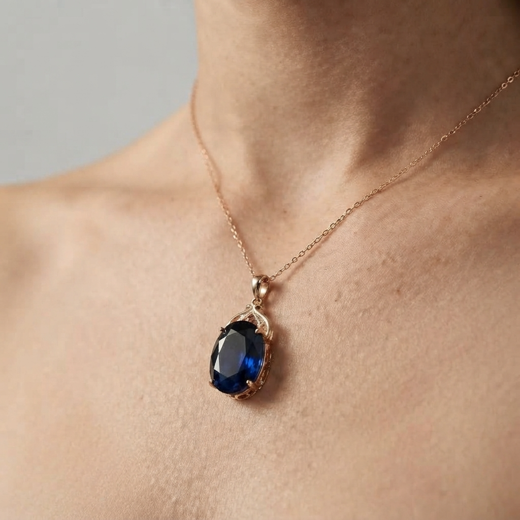 Women's Oval Blue Stone Pendant Necklace