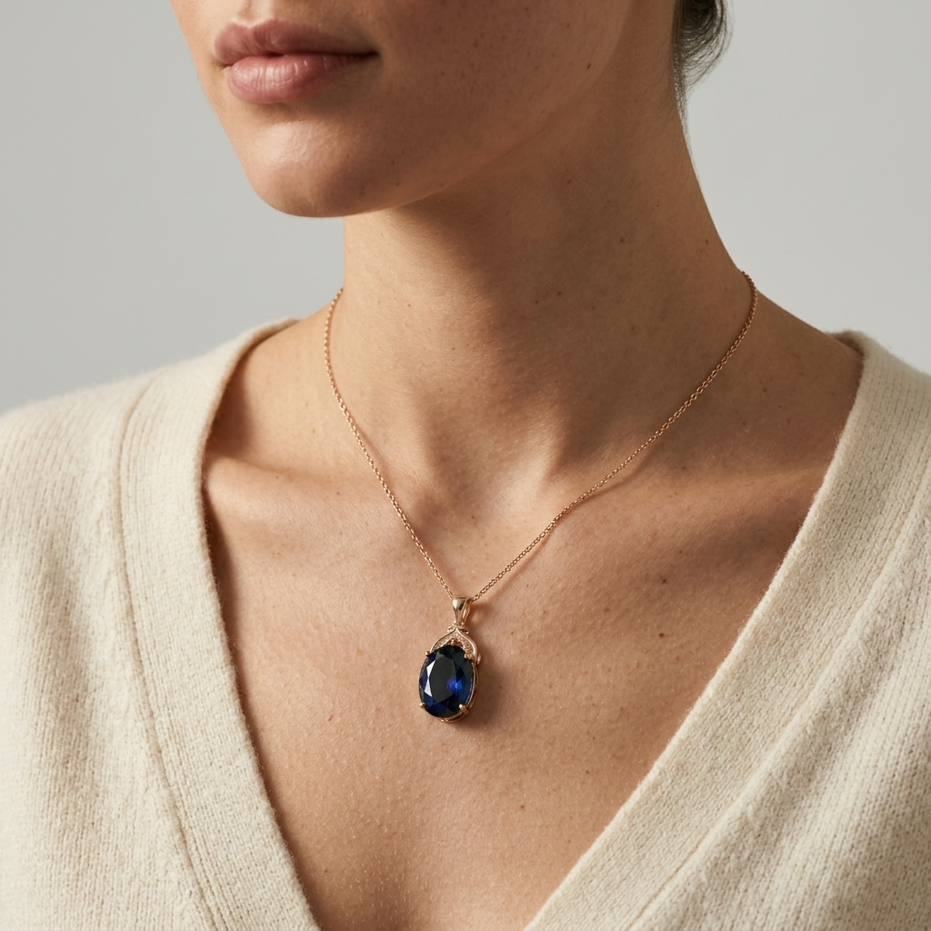 Women's Oval Blue Stone Pendant Necklace