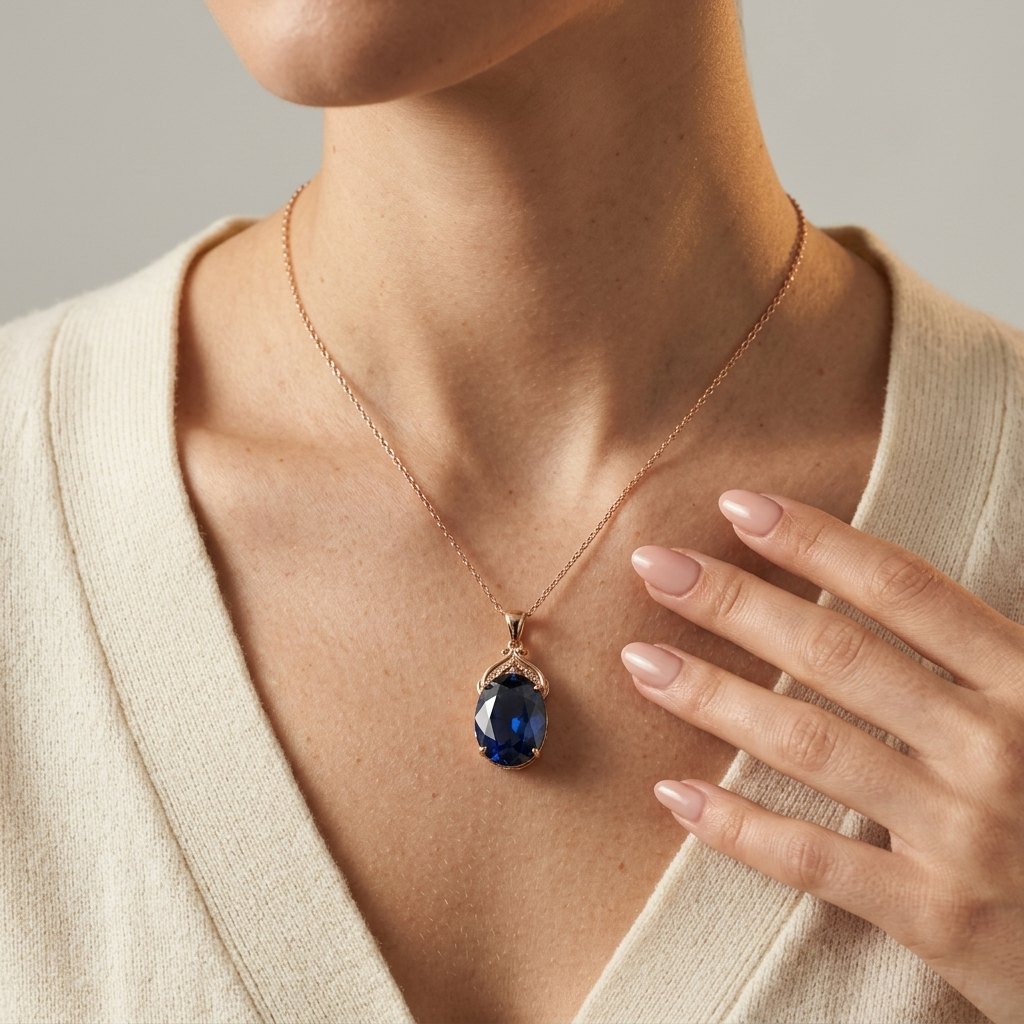 Women's Oval Blue Stone Pendant Necklace