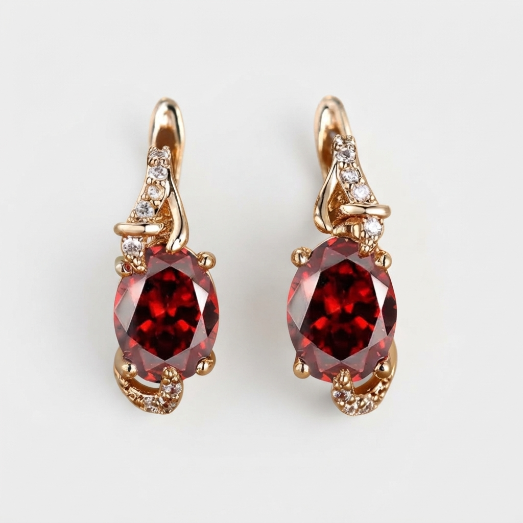 Women's Oval Red Stone Earrings