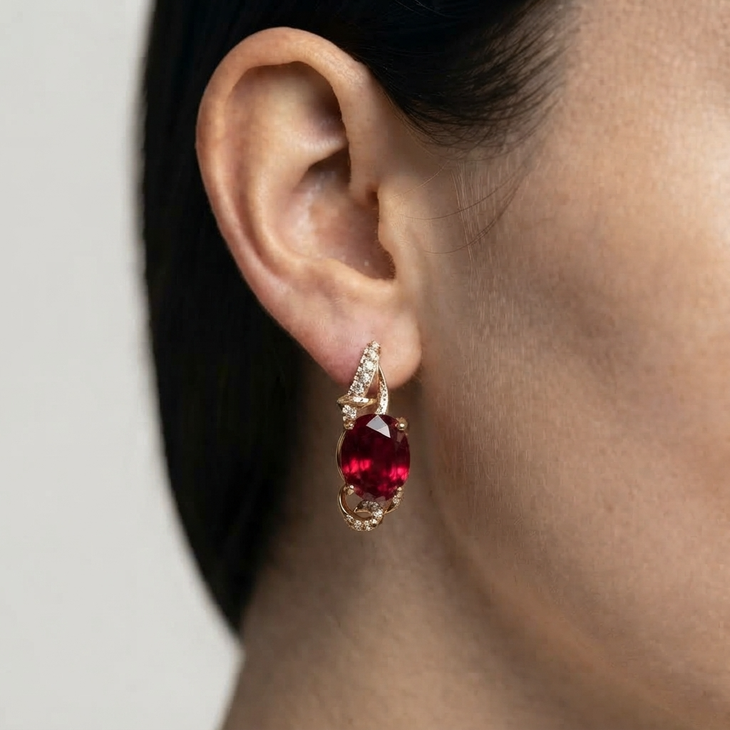 Women's Oval Red Stone Earrings