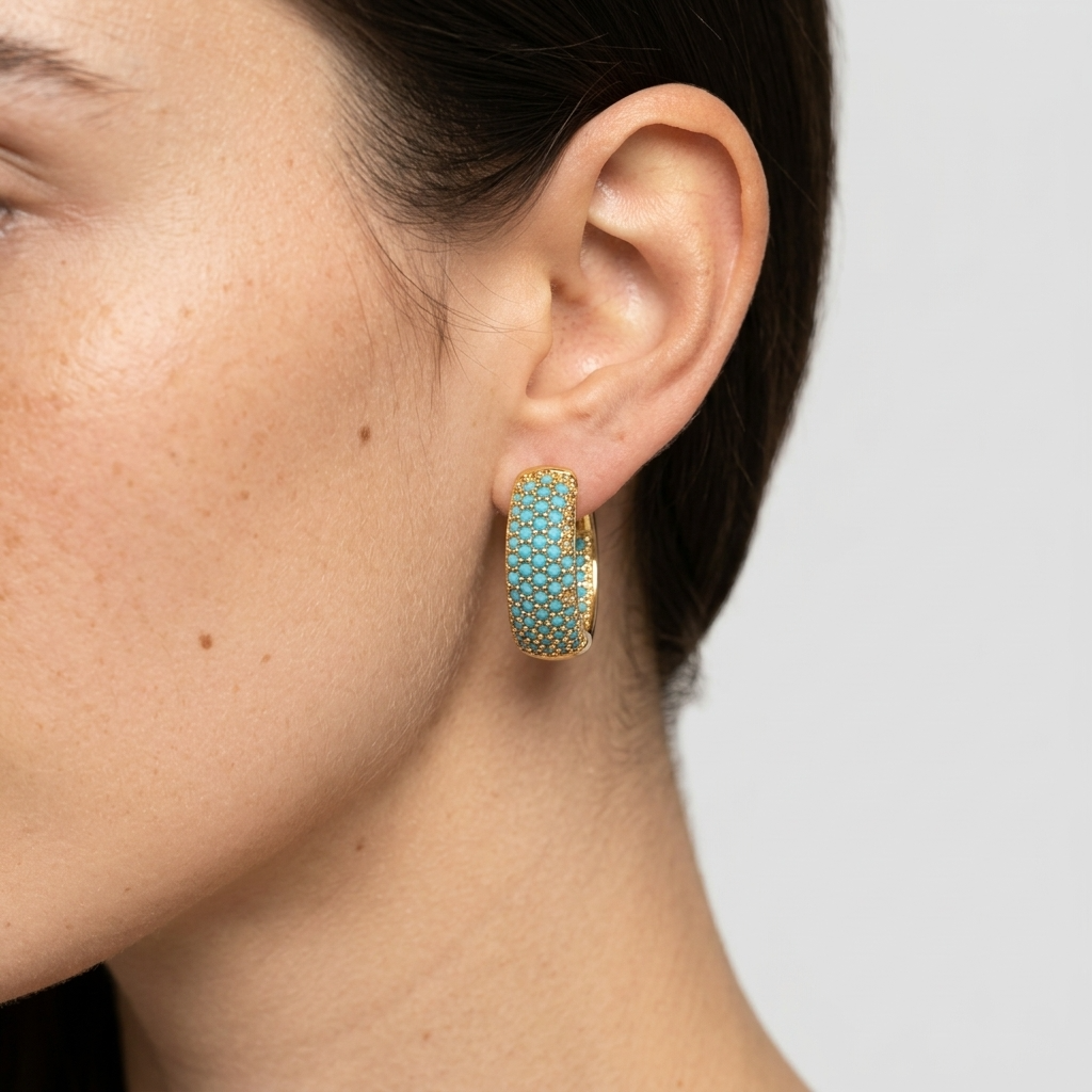 Women's Pave Blue Stone Huggie Hoop Earrings